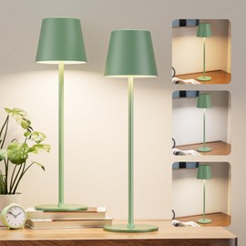 Kakanuo Cordless Table Lamp Rechargeable Green - KK 2 Pack 5000mAH Battery Operated Lamp for Dining Table, 3 Color Stepless Dimming Wireless Lamp for Counter, Outdoor Patio, Touch Control