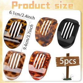 Flat Claw Clip, 5 PCS Different Styles of Flat Hair Clips Women, Curved Design Claw Clips, Flat Hair Clips for Thin and Thick Hair, Hair Accessories for Women and Girls (Leopard)