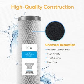 Brio RFCTY45205CTO Whole House Water Filter (Universal Replacement Filter) | CTO Carbon Block Filter 5 Micron | Significantly Reduces Contaminants PBBs & PBDEs |100,000 Gallons or 1 Year | 4.5" x 20"
