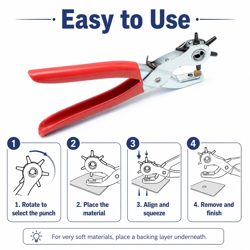 Leather Hole Punch Pliers for Belts & Crafts – 6-Position