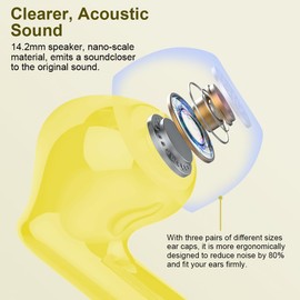 Wireless Earbuds, Bluetooth Headphones 5.4 HiFi Stereo, Wireless Earphones with ENC Noise Cancelling Mic, IP7 Waterproof in Ear Wireless Headphones, LED Digital Display Ear Buds, Yellow(2025)