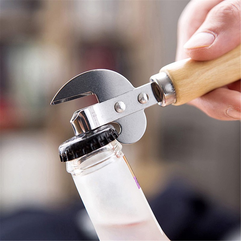 Manual Can Opener with Wooden Handle Stainless Steel Convenient and