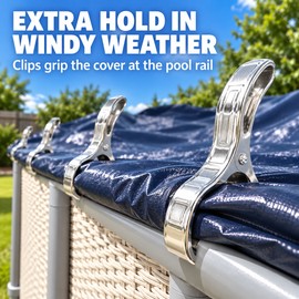 12 Pack Stainless Steel Pool Cover Clips, Heavy Duty Windproof Clamps for Above Ground Winter Pool Covers