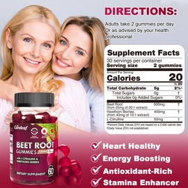 careleaf Sugar Free Vegan Beet Root Gummies for Blood Pressure, Beetroot Gummies with L-Citrulline and Hawthorn Extract, Peach Flavor Beet Chews for High Blood Pressure, 60 Count
