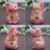 Maneki Neko Figurine, Kutani Ware, Right Maneki Neko, Pink Shori
