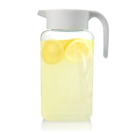 Arrow Home Products 1 Gallon Plastic Pitcher with Lid - Clear Plastic Pitcher for Refrigerator, Fill with Cold Drinks - BPA Free, Space-Saving Rectangular Design - Fill with Lemonade, Milk, Juice