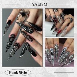 YAEISM Silver Spike Nail Charms Metal Punk Nail Charms Shiny Cross Nail Charm Star Lightning Nail Spikes for Nail Art and DIY Crafts Decorations