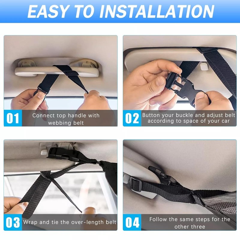 Car Ceiling Cargo Net Pocket, Interior Adjustable Double-Layer Mesh Storage