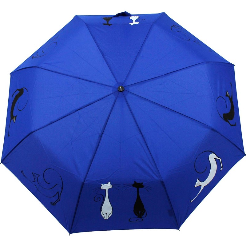 Doppler Mini Pocket Umbrella Open-Close Automatic Cats Friends, Blue, cat-themed