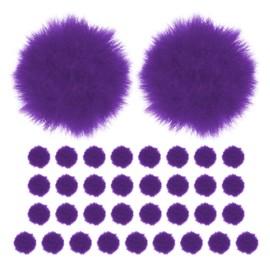 M METERXITY 35-Pack Faux Fur Pom Poms, 1.2 Inch/ 1.2 cm Soft Fluffy Pompoms Balls Faux Rabbit Fur with Elastic Loop for Hats/Bags/Keychains/Knitting Accessories/DIY Crafts [Deep Purple]