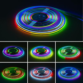 SEZO COB RGB WS2811 IC Addressable LED Strip Light FCOB RGB IC Dream Color Chasing High Density 16.4FT DC12V 630LEDs/M IP30 LED Tape Black PCB for Indoor DIY Decoration (Not Included SPI Controller)