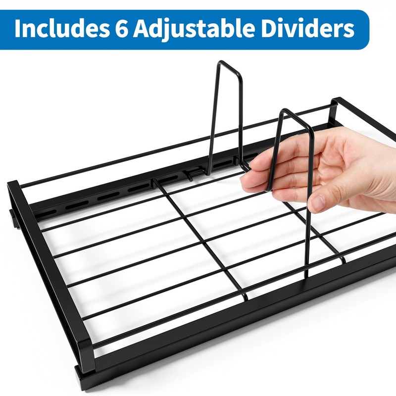 GAGUIUP Food Container Lid Organizer, Adjustable 6 Dividers Full-Metal Pot