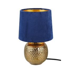 RL LIVE YOUR LIGHT Reality Leuchten Tischleuchte Sophia R50821012, Keramik goldfarbig, Samtschirm blau/goldfarbig, exkl. 1x E14, 16 cm