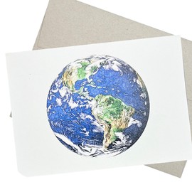 Earth Greeting Card with Envelope (7X5 Inches and Blank for All Occasions) Classic Bon Voyage notecard for a world traveler, geography teacher, and any human that loves this world - 207