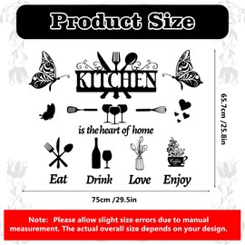 Large Kitchen Wall Decals Dining Room Quotes Wall Stickers The Kitchen is The Heart of Home Sign Decor Word Saying Lettering Wall Decals Butterfly Coffee Cup Sticker for Family Home Restaurant Decor