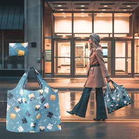 HYMUUNI Large Foldable Shopping Tote Bag Water Resistant Shopping Tote Bag Reusable Eco Waterproof Tote Shopping Bag for Daily Use in Pocket (Cat)
