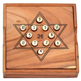 Star 26 Game Box, A Star and Each Line Should Make a Sum of 26, Puzzle Wood Educational Game for Children, Calculating Game, Straw with Numbers, Concentration Game, Puzzle Game