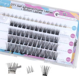 SWINGING Self Adhesive Lash Clusters&Bottom Lashes, No Glue Needed DIY Eyelash Extensions, Pre Glued Eyelashes, Easy to Apply Lash Extension No Damage Quick & Easy for Beginners (Ellipse&Bottom-1)