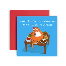 Huxters Christmas Cards for Women Men – Cat Ready to Indulge - Happy Christmas Card for him and her – Dad Mum Brother Sister Auntie Uncle Daughter holiday card - 14.8cm