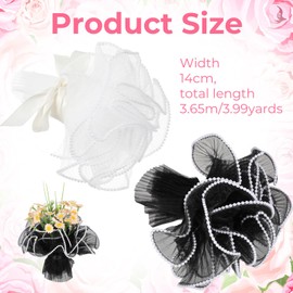 YBEATY 2 Pcs Multi-Purpose Translucent Ruffle Mesh Flower Wrap 4 Yards Pearl Edge Wrinkled Wavy Net Yarn Floral Packaging Papers Bouquet Wrapping Paper for Florist Wedding Birthday DIY Package