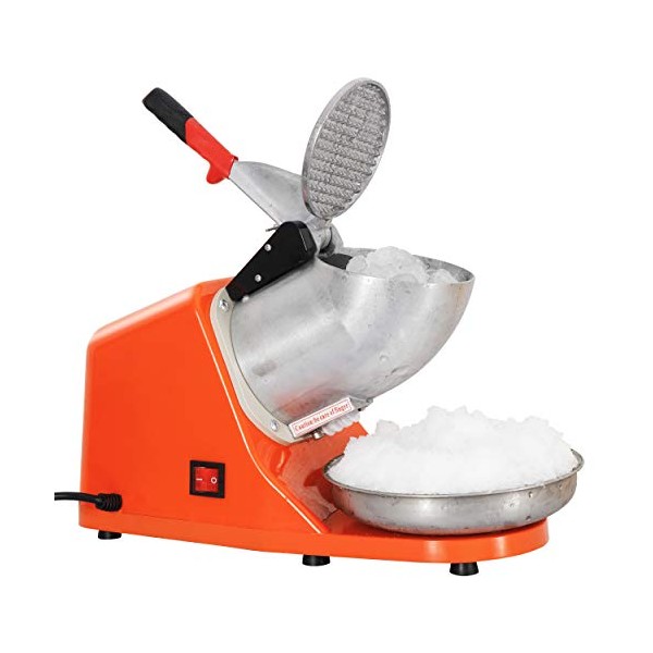 ZENY Ice Crushers Machine Electric Snow Cone Maker Stainless Steel Shaved Ice Machine 145lbs Per Hour (Orange)