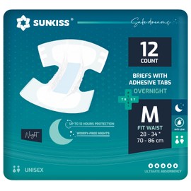 SUNKISS TrustPlus Unisex Adult Diapers, Medium, 12 Count - Heavy Absorbency, Leak Protection, Advanced Odor Control, Extra Soft, Wetness Indicator