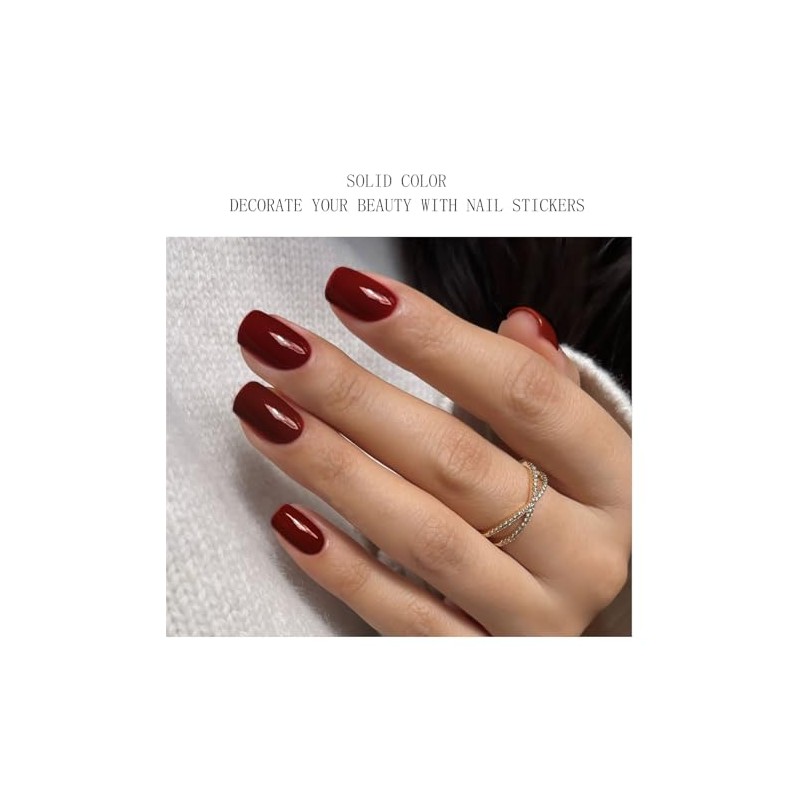 JMEOWIO Lámina de uñas de gel rojo vino, autoadhesiva, pegatinas
