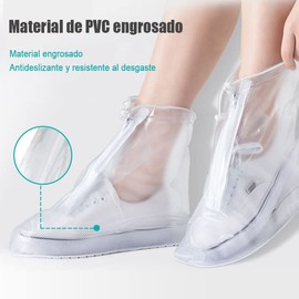 Cubre Zapatos Impermeable, Protectores de Zapatos para Lluvia, Cubiertas de Zapato Reutilizable con Cremallera, Botas de Lluvia al Aire Libre para Hombres y Mujeres (Blanco, L)