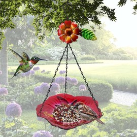 WUFEILY Hanging Bird Bath Glass Bird Bath Hummingbird Outdoor Bird Feeder Garden Yard Decorations
