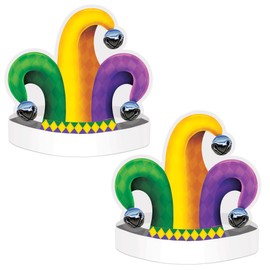 Beistle 2 Piece Plastic Jester Hat Headbands For Mardi Gras Theme Party Supplies and Favors, Made In USA Since 1900