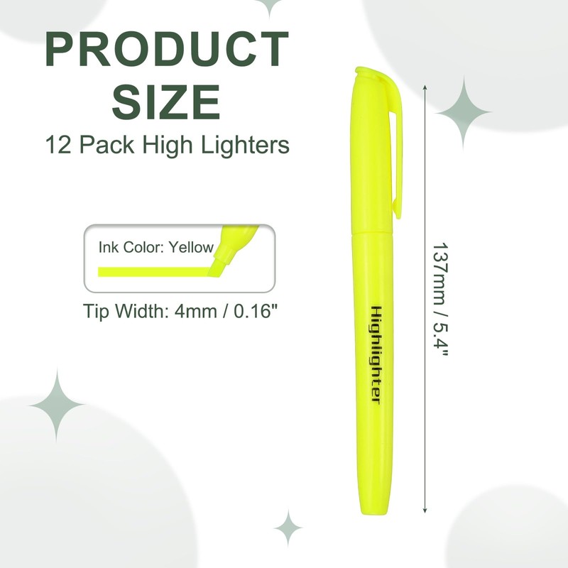 PATIKIL 12 Pack Yellow Highlighter Pen Neon Clear View Bright