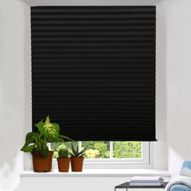LUCKUP 1 Pack Cordless Blackout Pleated Fabric Shade, Easy to Cut and Install, with 2 Clips (48"x72" - 1 Pack, Black)