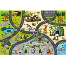 Zoo Playmat Toy,Educational Animal Kids Carpet Playmat, Activity Playmat for Playing with Cars and Toys, for Kids, Boys & Girls