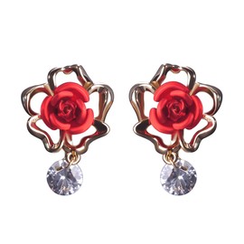 MECHOSEN Women's Earrings, Pierced Style, Cute, Popular, Rose, Flower, White Day, Birthday, Anniversary, Copper, Quartz