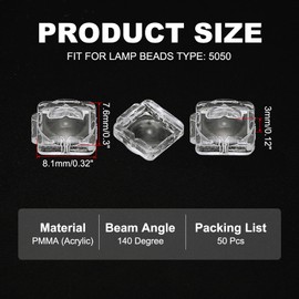 PATIKIL LED Convex Lens, 50 Pack 140 Degree Beam Angle Acrylic LED Optical Convex Condenser Lens for 5050 LED Strip Lamp Beads, Transparent