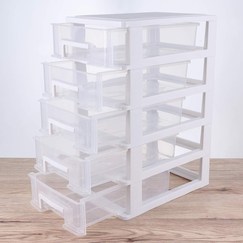 Healeved 5 Drawer Desktop Storage Organizer Clear Small Drawer Desktop