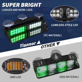 Tiannor Emergency Dash Strobe Lights,Green White Safety Flashing Warning Hazard Windshield Visor Light Bars,Traffic Advisor Light Bar for Construction Vehicles, Tow/Plow Trucks Cars(2x9 inch, 48LEDs)