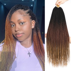Senegalese Twist Crochet Hair for Women Ombre Blonde Brown 22 Inch 8 Packs Pre Looped Crochet Braids Small Twist Braids Mini Twist Crochet Hair T30/27