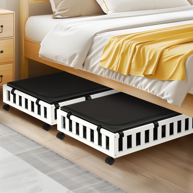 Gashell 2 Pack Bamboo Under Bed Storage with Wheels, 39”x20”x7.8”