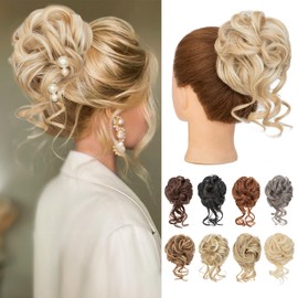 Benehair Dutt Haarteil mit Klammer Natürlich Messy Bun Haarteile für Dünnes Haar Synthetik Haar Scrunchies Haardutt Haarteile für Frauen Mädchen(Hellbraun mit Blond, 75g)