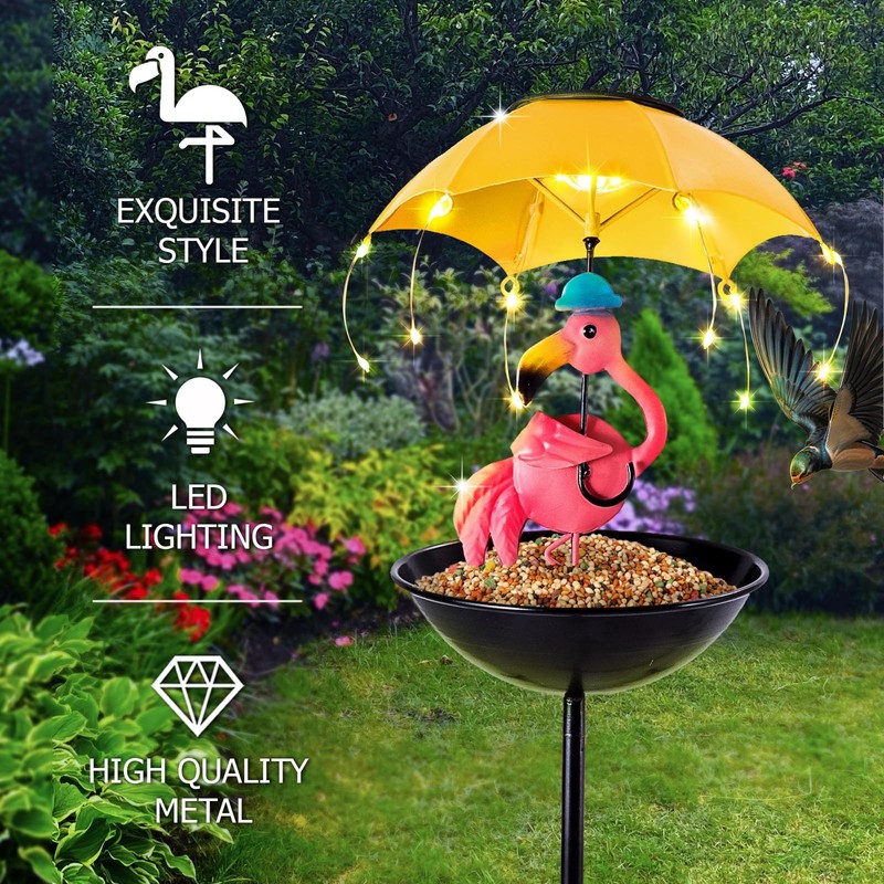 DUNGGLE Solar-Powered Bird Feeder with LED Flamingo Light - Vibrant