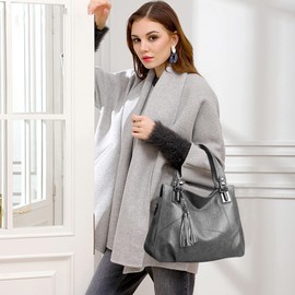 PORRASSO Women's Handbag Fashion Hobo Shoulder Bag Women Shoulder Bag Large PU Leather Handbag Travel Work Date Crossbody Bag, gray, Elegant, classic