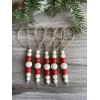 Handmade Set of 5 Natural & Red Wood Bead Christmas