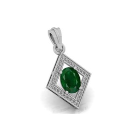 LMDPRAJAPATIS 2.25 Carat 6X8 MM Oval Shaped Natural Emerald/Panna Gemstone Silver Plated Pendant/Locket For Women And Men | May Birhtstone Necklace