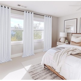 100% Blackout Shield Linen Blackout Curtains for Bedroom, Thermal Insulated Curtains 45 Inch Length 2 Panels Set, Grommet Drapes for Living Room, 40” W x 45” L, Greyish White