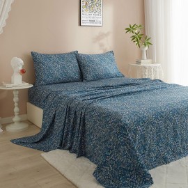 Blue Floral Sheets Set Twin Bed Sheets Vintage 3 Piece Cooling Bedding Sheets & Pillowcase Set Soft Flower Botanical Sheets Set Hotel Luxury Floral Bed Sheets 16" Deep Pocket Flower Sheets Set