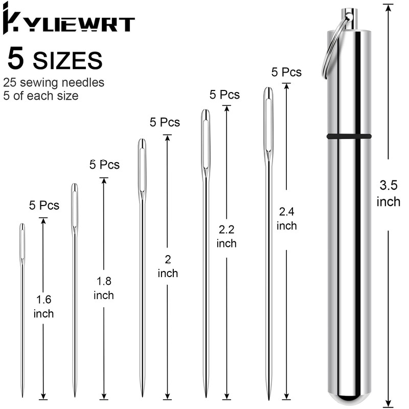KYUEWRT 25 Large Eye Embroidery Needles, 5 Sizes Big Eye