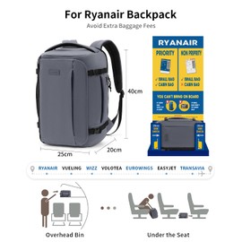 ECOHUB Ryanair Hand Luggage Backpack 40 x 20 x 25, 3D 14 Inch Laptop Backpack, 20L PET Recycled Travel Backpack, Hand Luggage Airplane, Under Seat Travel Backpack, Backpack for Men and Women, gray