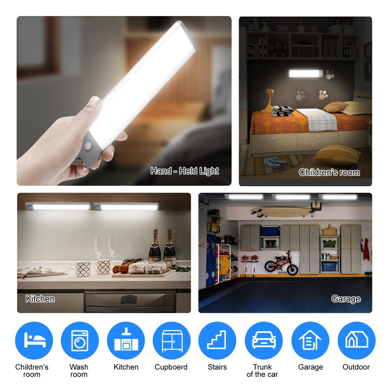 30-LED Under Cabinet Lights,USB Rechargeable Kitchen Cupboard Night Light,Battery Operated