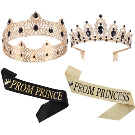 Saintrygo Prince and Princess Crowns Prom Court Sashes Prom Party Favors 80s Prom Tiara Shiny Satin Cosplay for Graduation (Retro Style)